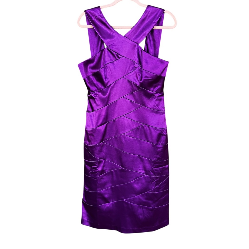 NWT VTG Spiegel Purple Cross Neck Bandage Sheath Midi Formal Dress Size 10